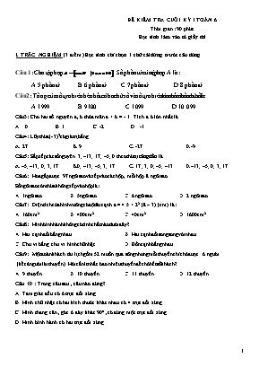 Đề kiểm tra cuối kỳ I Toán 6